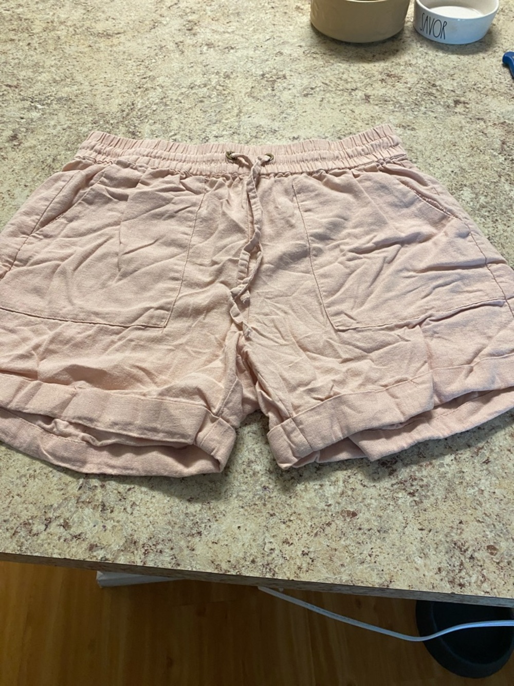 Zenana Outfitters Soft beige High-Waist Drawstring Shorts